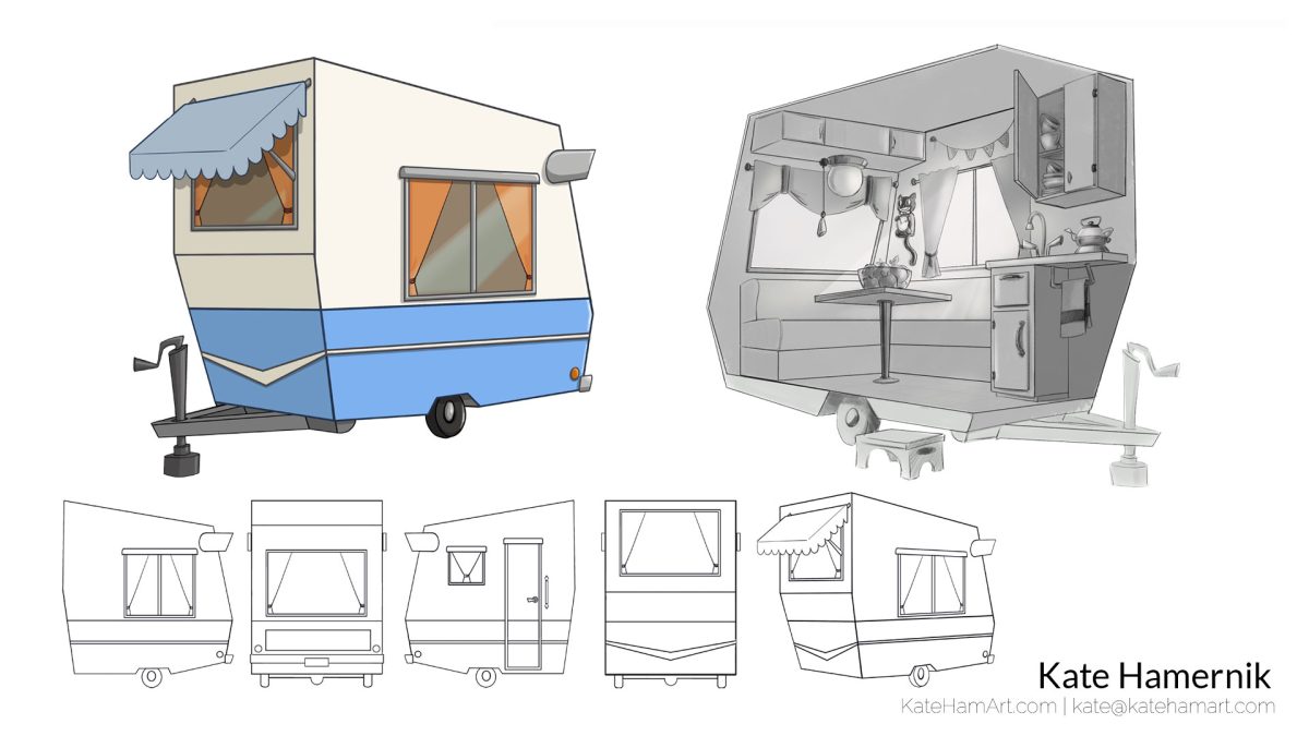 camper prop design and interior view