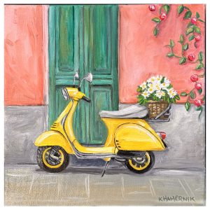 Yellow Vespa Original Painting