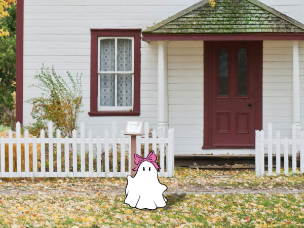 Ghost with a bow Halloween lawn decor