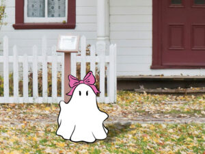Ghost with a bow Halloween lawn decor