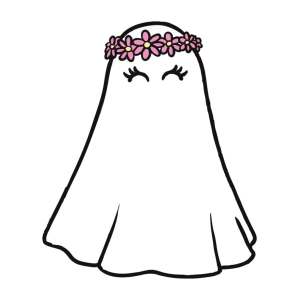 Halloween lawn decor, sheet ghost with flower crown