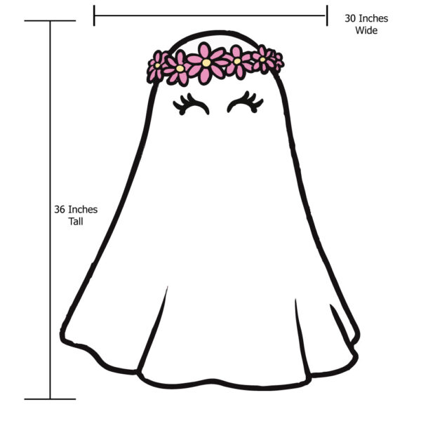 Halloween lawn decor, sheet ghost with flower crown size chart