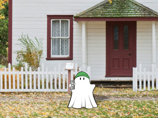 Whimsical Ghost with Beanie & Skull Drink – Halloween Yard Sign