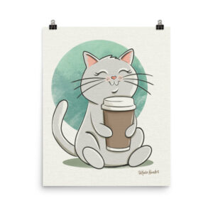 Cat with Latte Digital Print