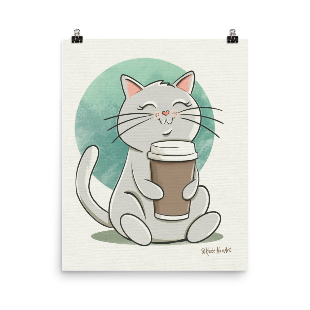Cat with Latte Digital Print