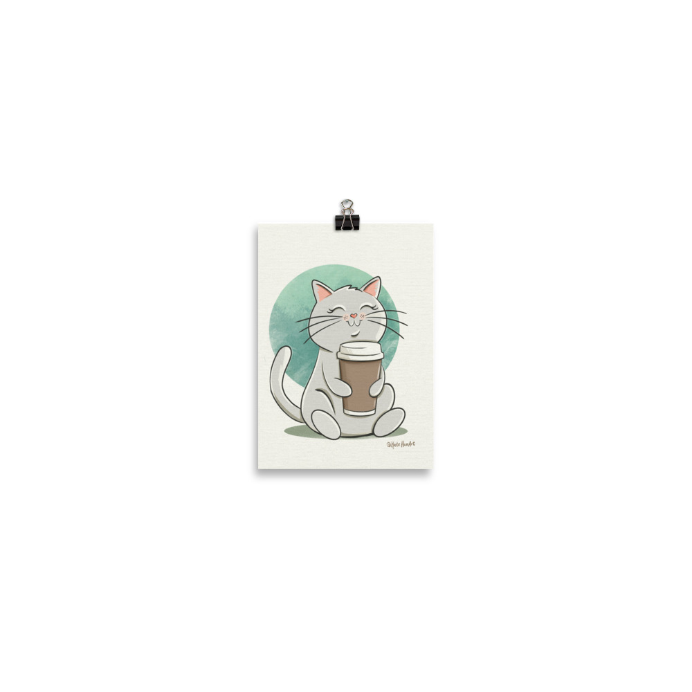 Cat with Latte Digital Print - Image 2