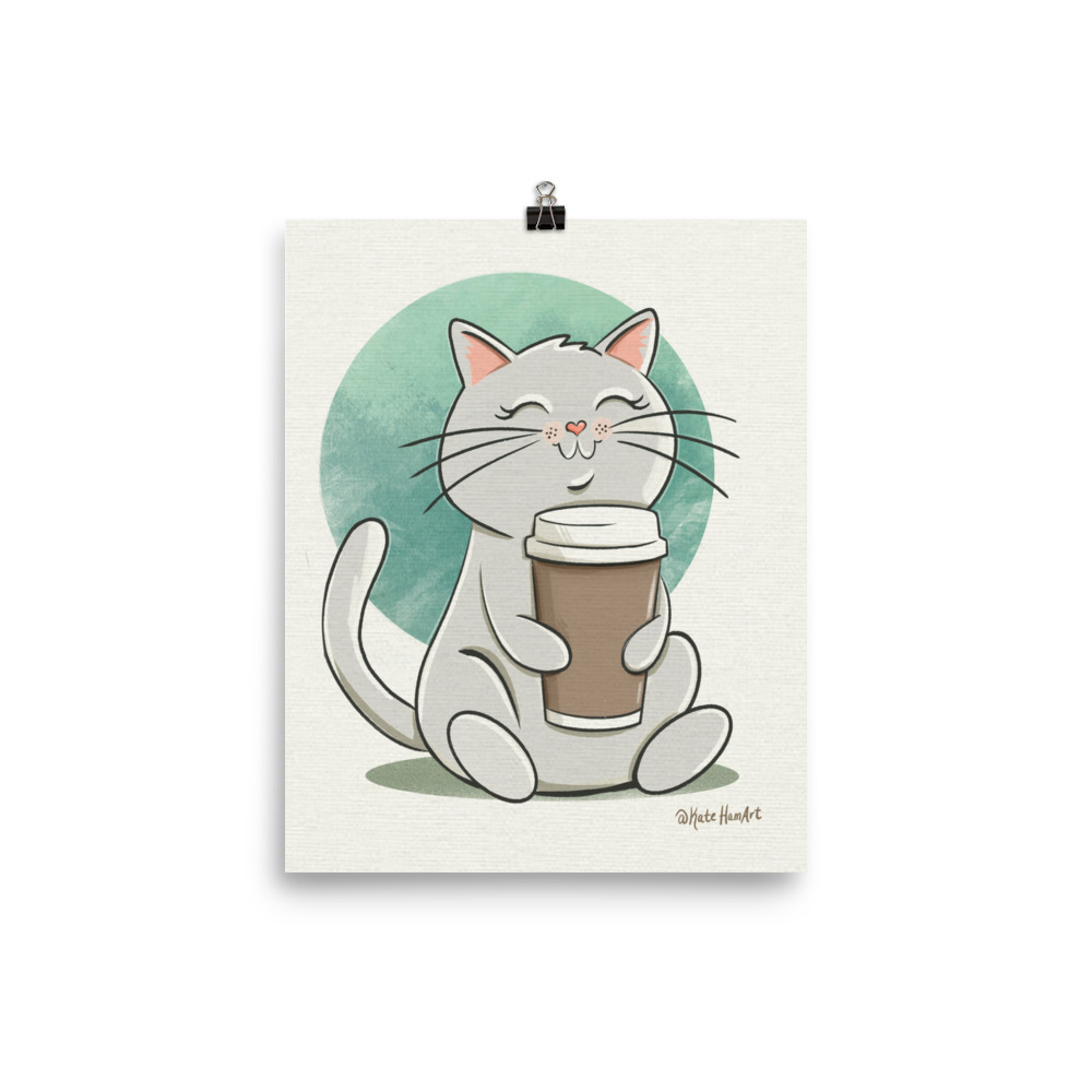 Cat with Latte Digital Print - Image 3